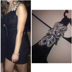 One shouldered Black Lace Dress